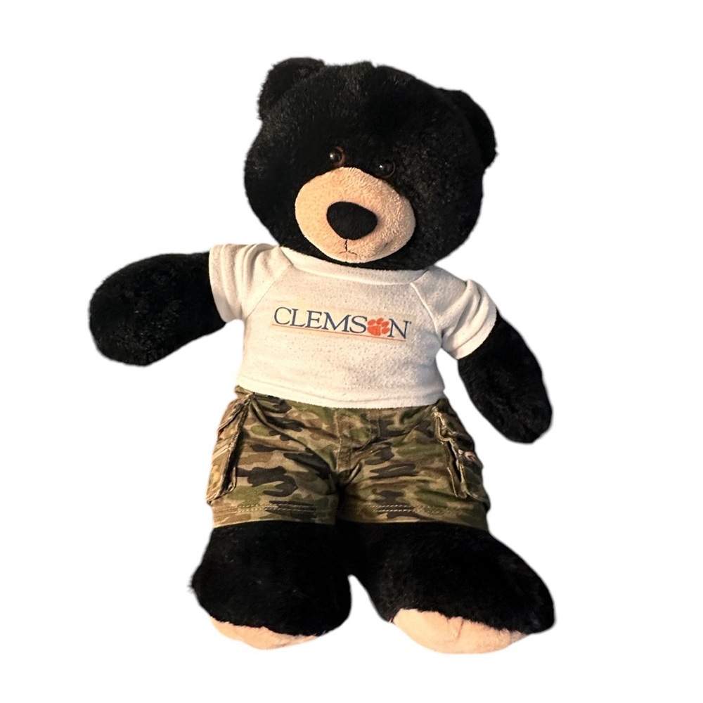 Build a Bear Black Plush Stuffed Animal 17" BABW Teddy Clemson Shirt Camo Shorts